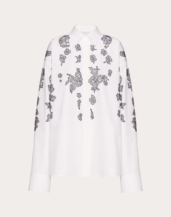 Camicia In Compact Popeline Ricamata