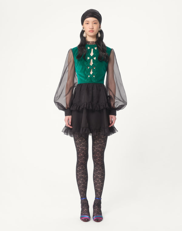 Abito Corto In Organza Ricamato