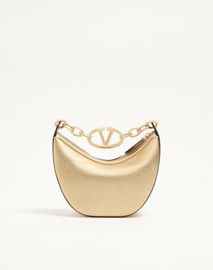 Mini Hobo Vlogo Moon Bag In Vitello Granato Metallizzato Con Catena
