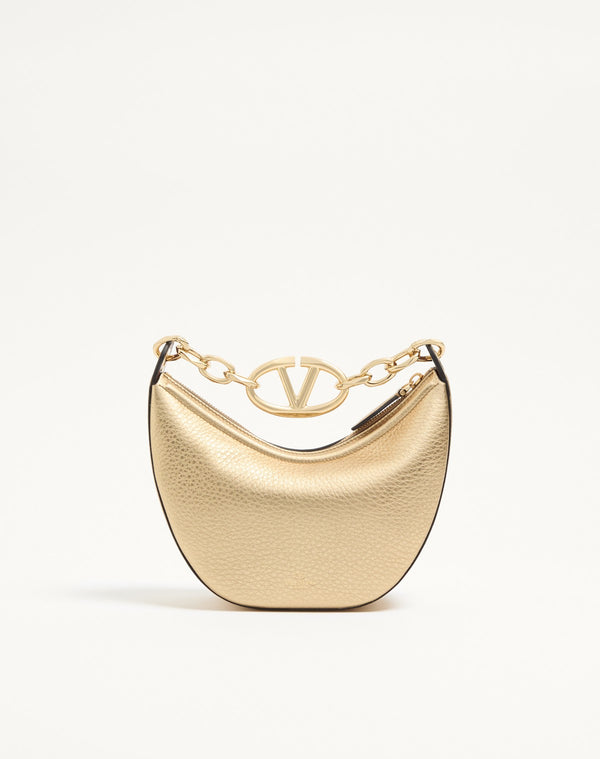 Mini Hobo Vlogo Moon Bag In Vitello Granato Metallizzato Con Catena