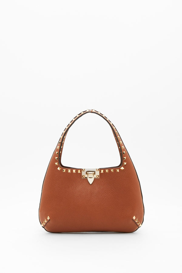 BORSA HOBO PICCOLA ROCKSTUD IN VITELLO GRANATO