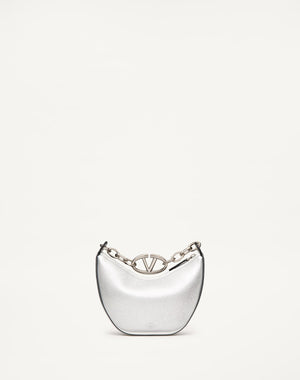 Mini Hobo Vlogo Moon Bag In Vitello Granato Metallizzato Con Catena