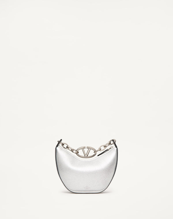 Mini Hobo Vlogo Moon Bag In Vitello Granato Metallizzato Con Catena