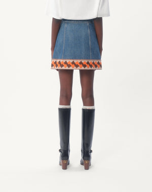 Gonna In Denim Con Bordi In Jacquard