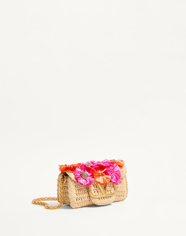 Borsa Piccola A Spalla Valentino Garavani Locò In Rafia Con Fiori E Perline