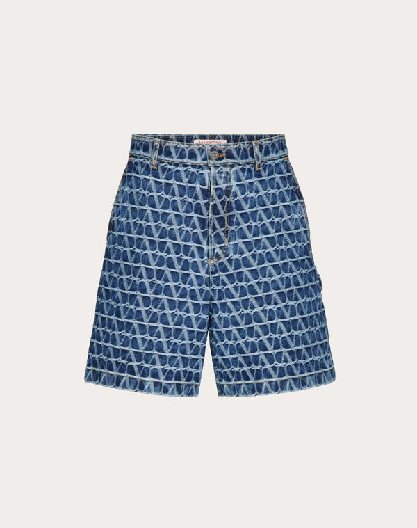 Bermuda In Denim Con Motivo Toile Iconographe