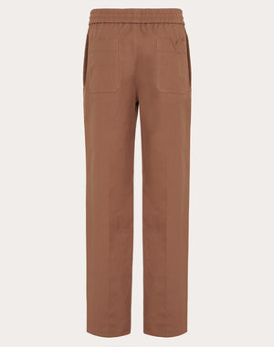 Pantalone In Canvas Di Cotone Stretch Con V Detail Gommata