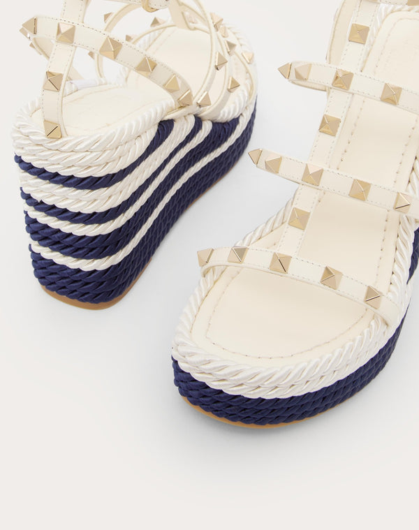 Sandalo Zeppa Rockstud Con Cinturini In Vitello 95Mm