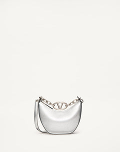 Mini Hobo Vlogo Moon Bag In Vitello Granato Metallizzato Con Catena