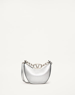 Mini Hobo Vlogo Moon Bag In Vitello Granato Metallizzato Con Catena