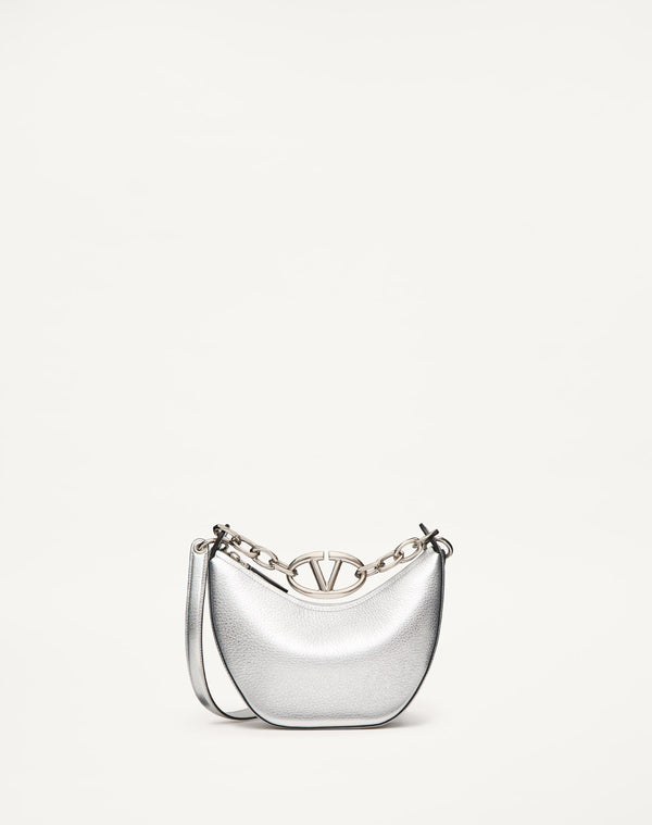 Mini Hobo Vlogo Moon Bag In Vitello Granato Metallizzato Con Catena