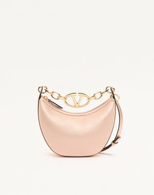 Mini Hobo Vlogo Moon Bag In Vitello Granato Metallizzato Con Catena
