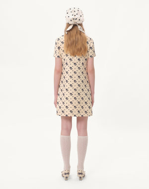 Abito Corto In Crepe Couture Fiorellino Blu Papier Floral 