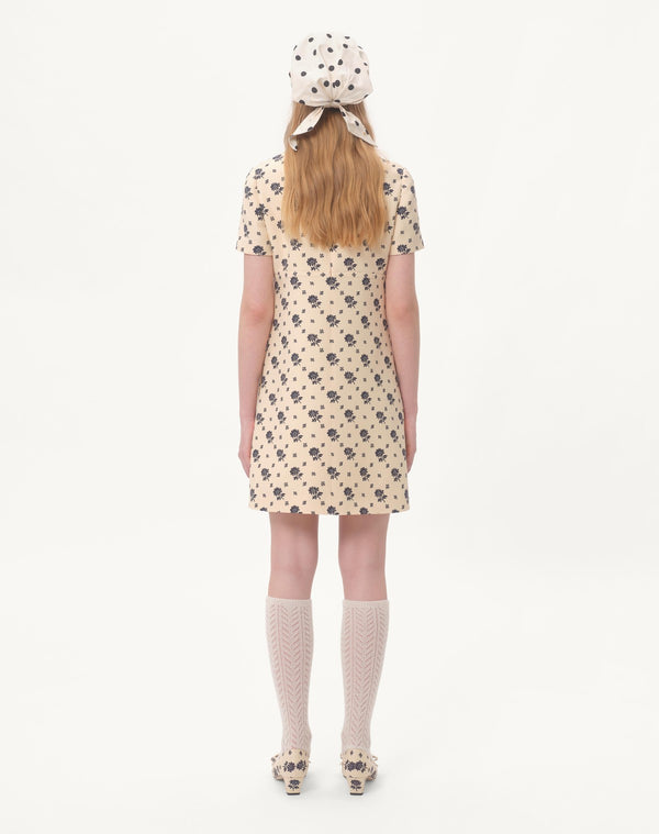 Abito Corto In Crepe Couture Fiorellino Blu Papier Floral 