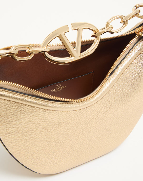 Mini Hobo Vlogo Moon Bag In Vitello Granato Metallizzato Con Catena