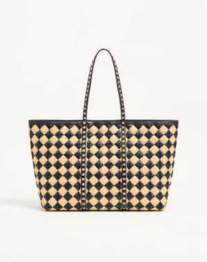 Borsa Shopping Valentino Garavani Rockstud Ricamata In Rafia