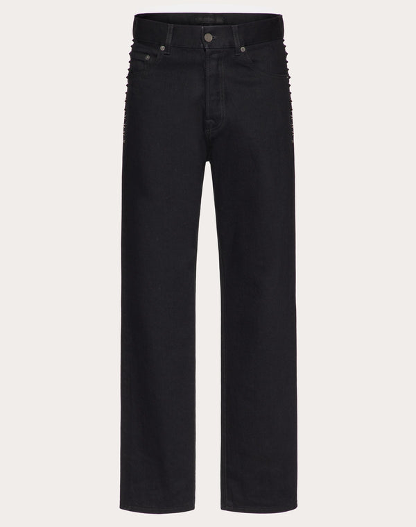 Pantalone In Denim Con Borchie Black Untitled