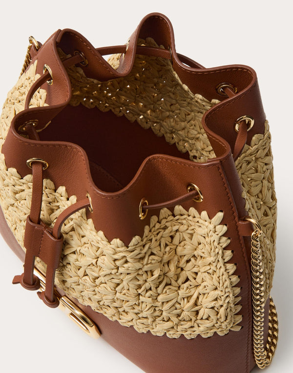 Mini Secchiello Con Catena Vlogo Signature In Rafia