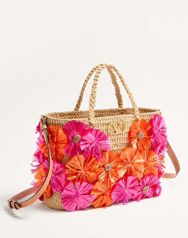 Borsa shopping  Valentino Garavani in rafia con fiori e perline