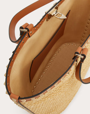 Borsa Shopping Rockstud In Rafia Intrecciata