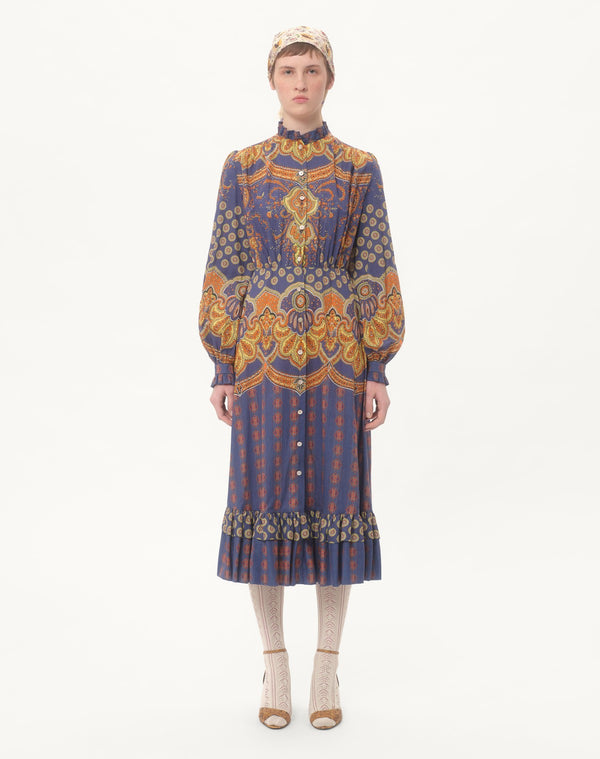 Abito midi in Mussola di Cotone stampato