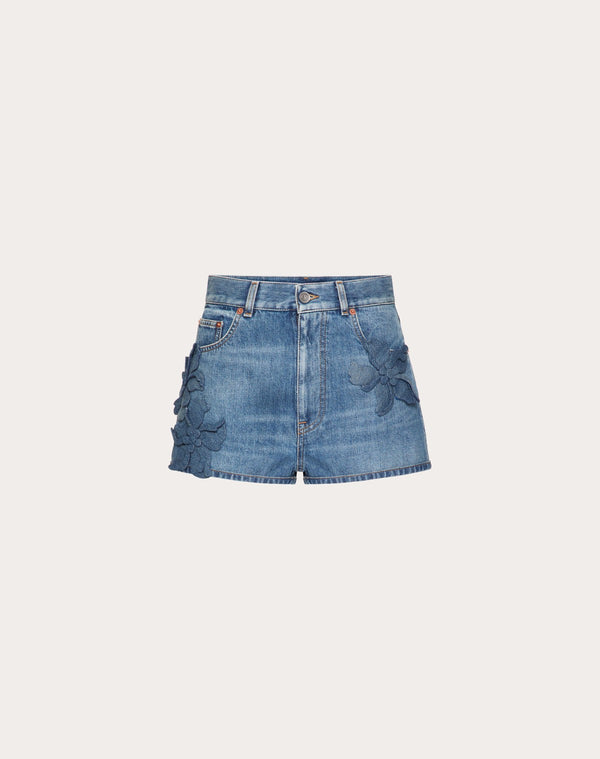 Shorts In Medium Blue Denim Ricamati