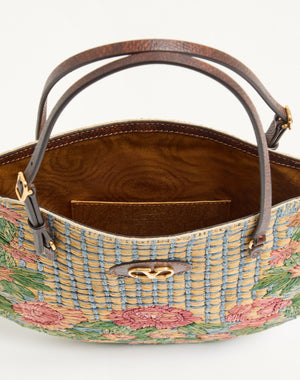 Borsa Shopping Piccola Valentino Garavani Panier De Fleurs Ricamata In Rafia 