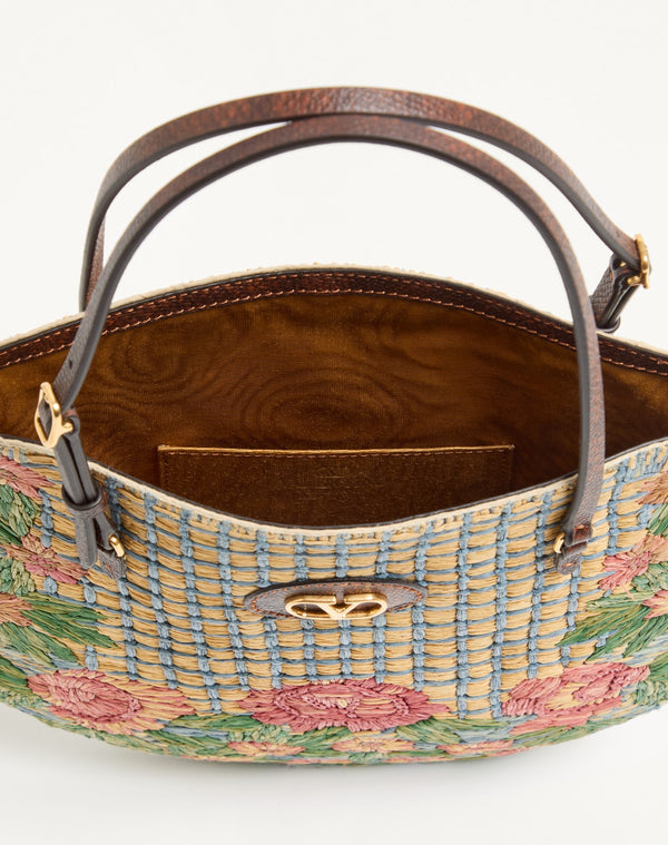 Borsa Shopping Piccola Valentino Garavani Panier De Fleurs Ricamata In Rafia 