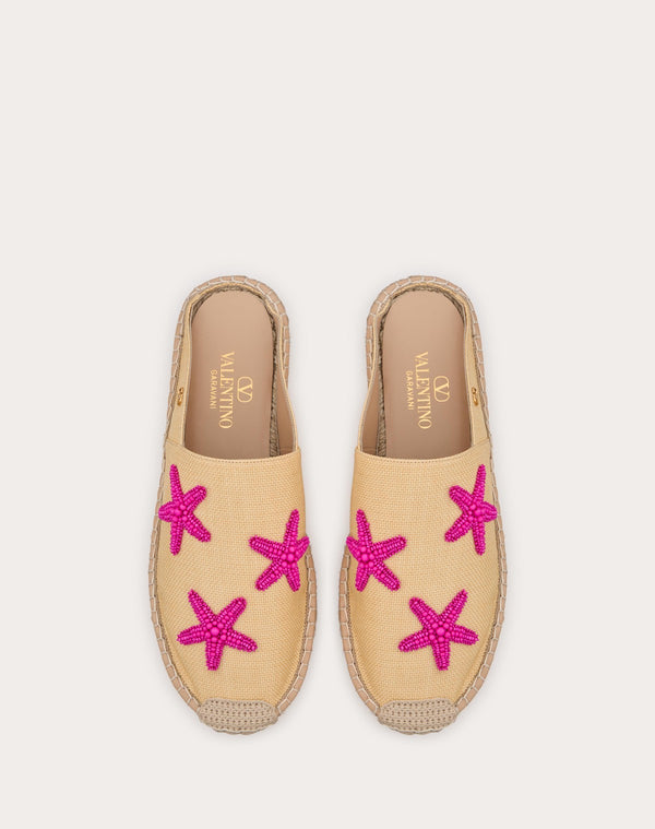 Mule Valentino Garavani Escape In Rafia Con Ricamo Starfish 25Mm