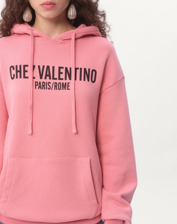 Felpa In Cotone Con Cappucco E Stampa Chez Valentino