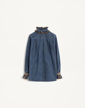 Top In Chambray Denim Ricamato 
