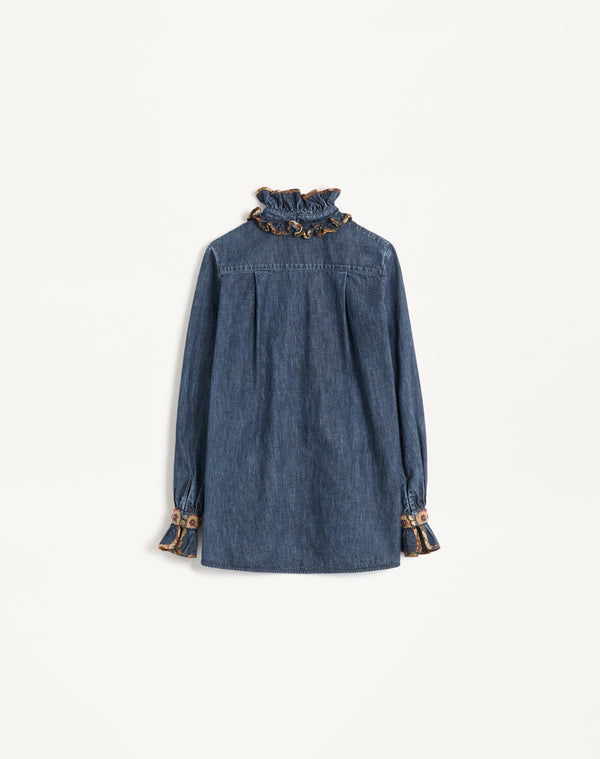 Top In Chambray Denim Ricamato 