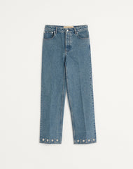 Pantalone In Denim Con Cabochons