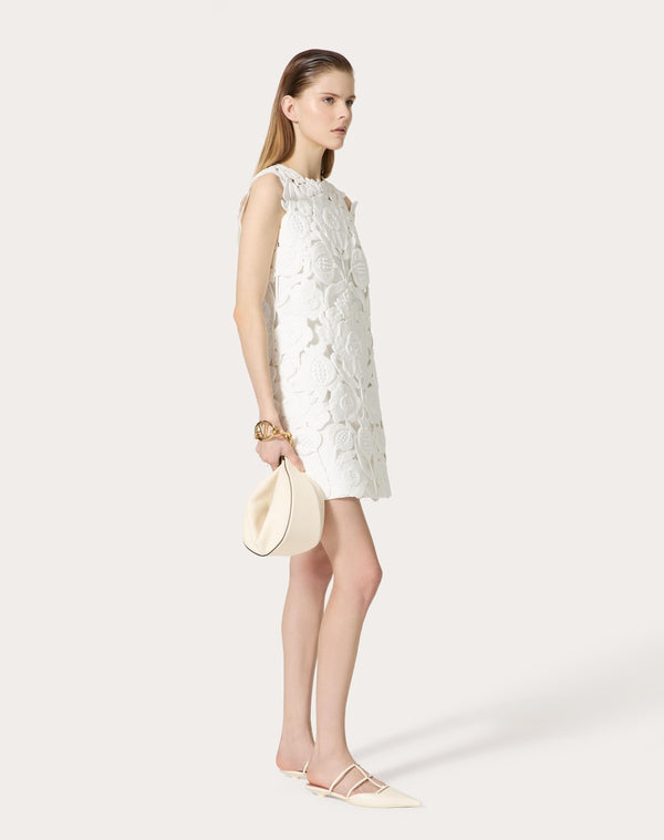 Abito Corto In Light Double Splittable Gabardine Ricamato