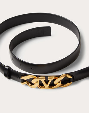Cintura Vlogo Chain In Vitello Lucido 25 Mm