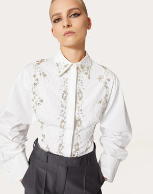 Camicia In Compact Popeline Ricamata