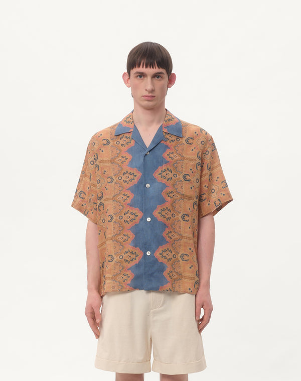 Camicia Da Bowling In Lino Con Stampa Voyage Imaginaire