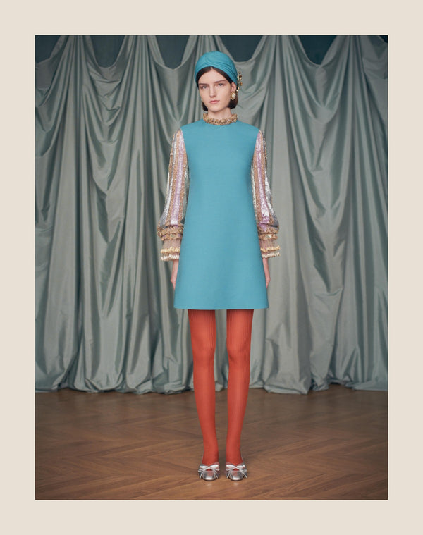 Abito Corto In Crepe Couture Ricamato