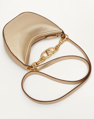 Mini Hobo Vlogo Moon Bag In Vitello Granato Metallizzato Con Catena