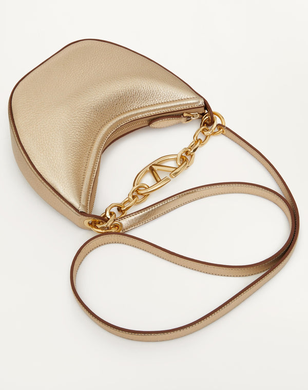 Mini Hobo Vlogo Moon Bag In Vitello Granato Metallizzato Con Catena