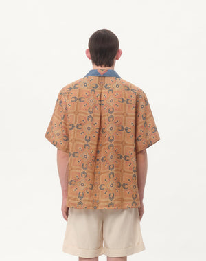 Camicia Da Bowling In Lino Con Stampa Voyage Imaginaire