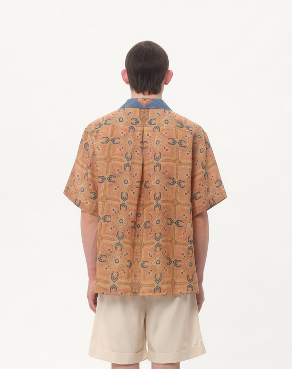 Camicia Da Bowling In Lino Con Stampa Voyage Imaginaire