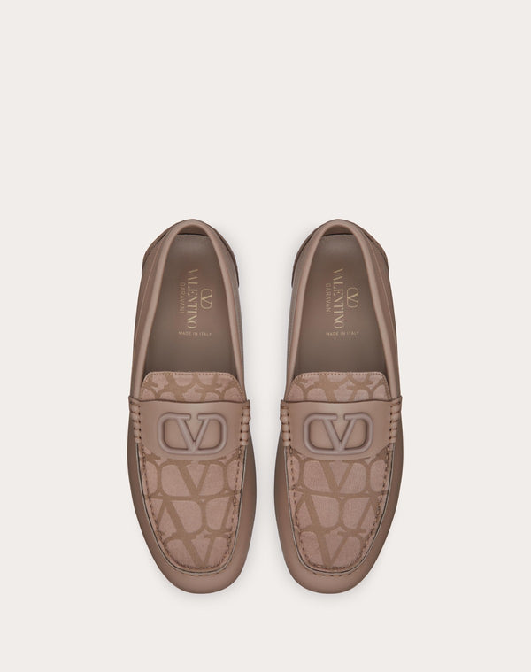 Mocassino Driver Vlogo Signature In Vitello E Tessuto Tecnico Toile Iconographe
