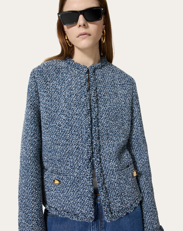 Giacca In Denim Textured Tweed 