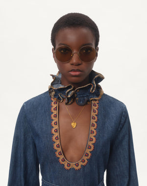 Top In Chambray Denim Ricamato 