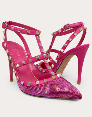 Décolleté Rockstud In Raso Con Ricamo All Over Tubes E Cinturini 100Mm