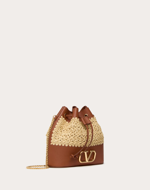 Mini Secchiello Con Catena Vlogo Signature In Rafia