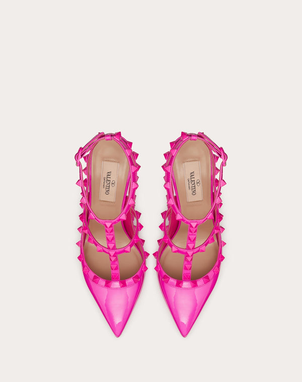 Décolleté Rockstud In Vernice Con Cinturini E Borchie In Tono 100Mm