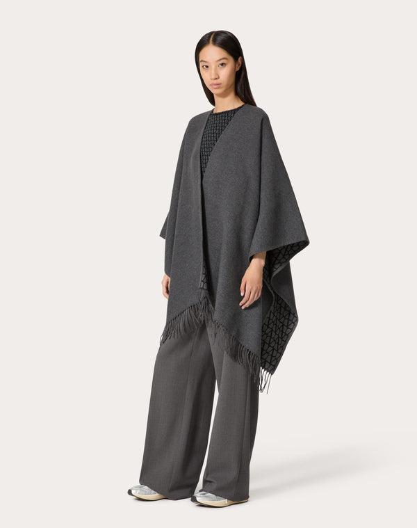 Poncho Double Toile Iconographe In Lana, Seta E Cachemire 