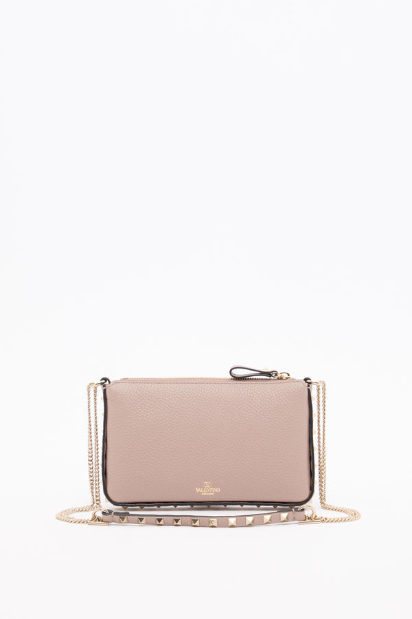 POUCH CON CATENA ROCKSTUD IN VITELLO GRANATO